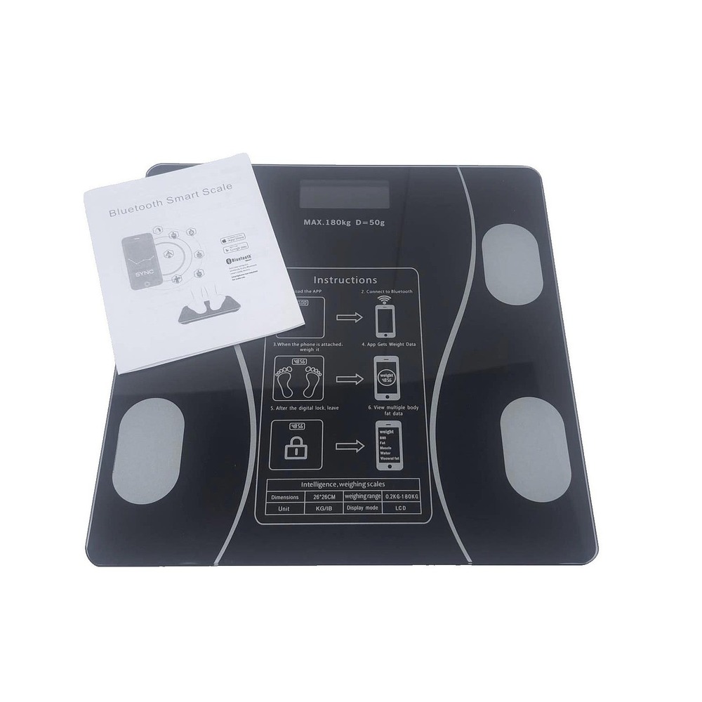 Bluetooth Smart Scale Digital Body Fat BMI Bathroom Scale Black 180kg‎ Max KG